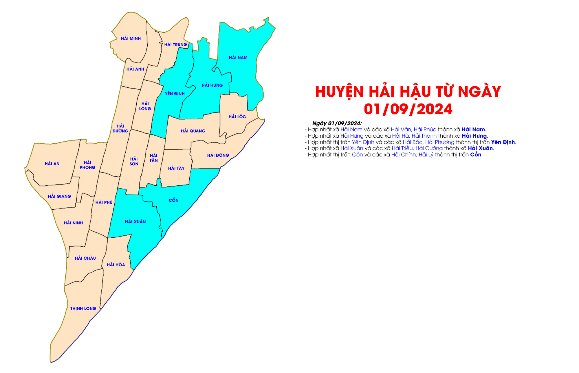 Huyện Hải Hậu từ ngày 01/09/2024